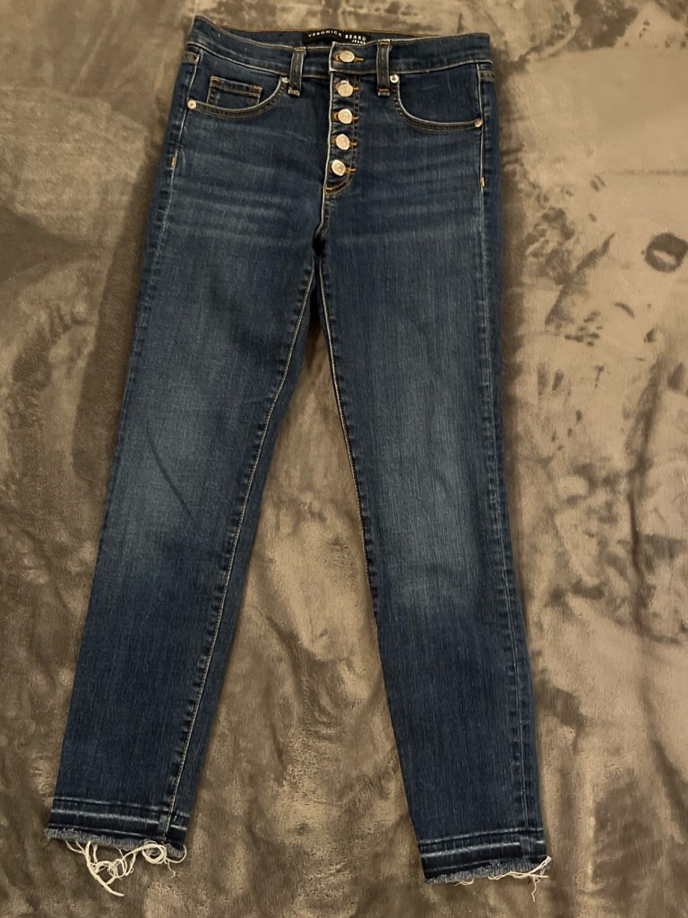 Veronica Beard Dark Blue Skinny Button-Fly Jeans